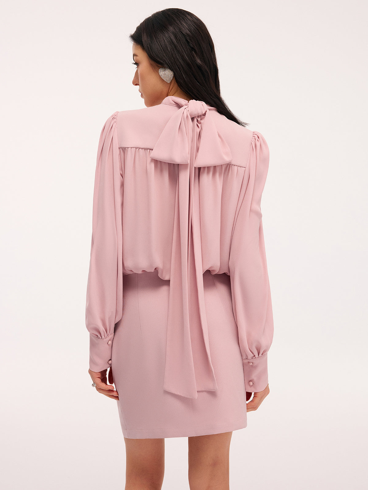 Back Bow Detail Puff-Sleeve Blouson Dress for Elegant Evening Events
