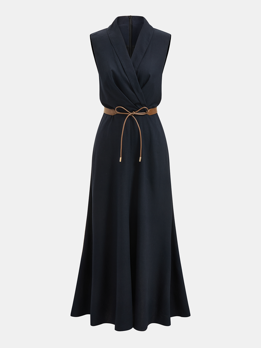 Belted Sleeveless Wrap Maxi Dress for Women Elegant Flowy