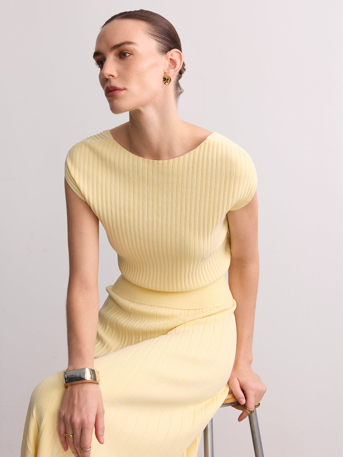 Cap Sleeve Ribbed Knit Top for Women Casual Wear