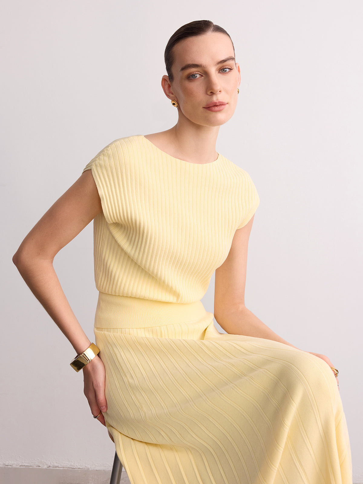 Cap Sleeve Ribbed Knit Top for Women Casual Wear