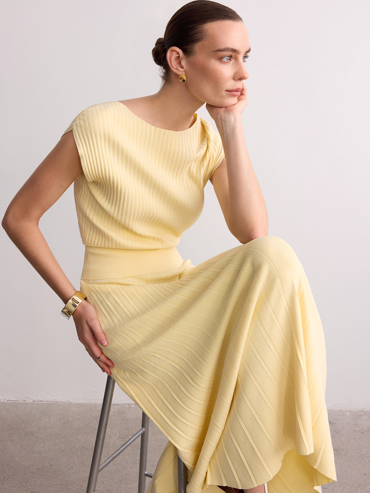 Ribbed Knit Maxi Skirt Comfortable Stretch Fit Long Length