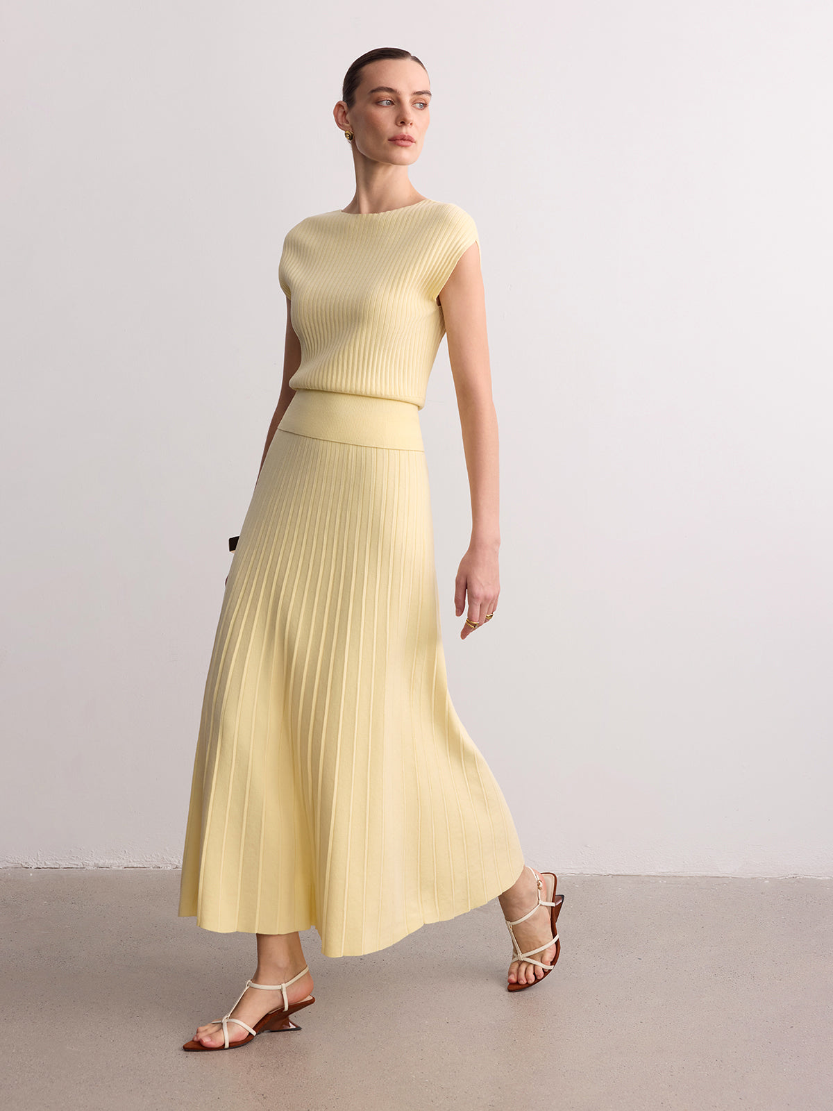 Ribbed Knit Maxi Skirt Comfortable Stretch Fit Long Length