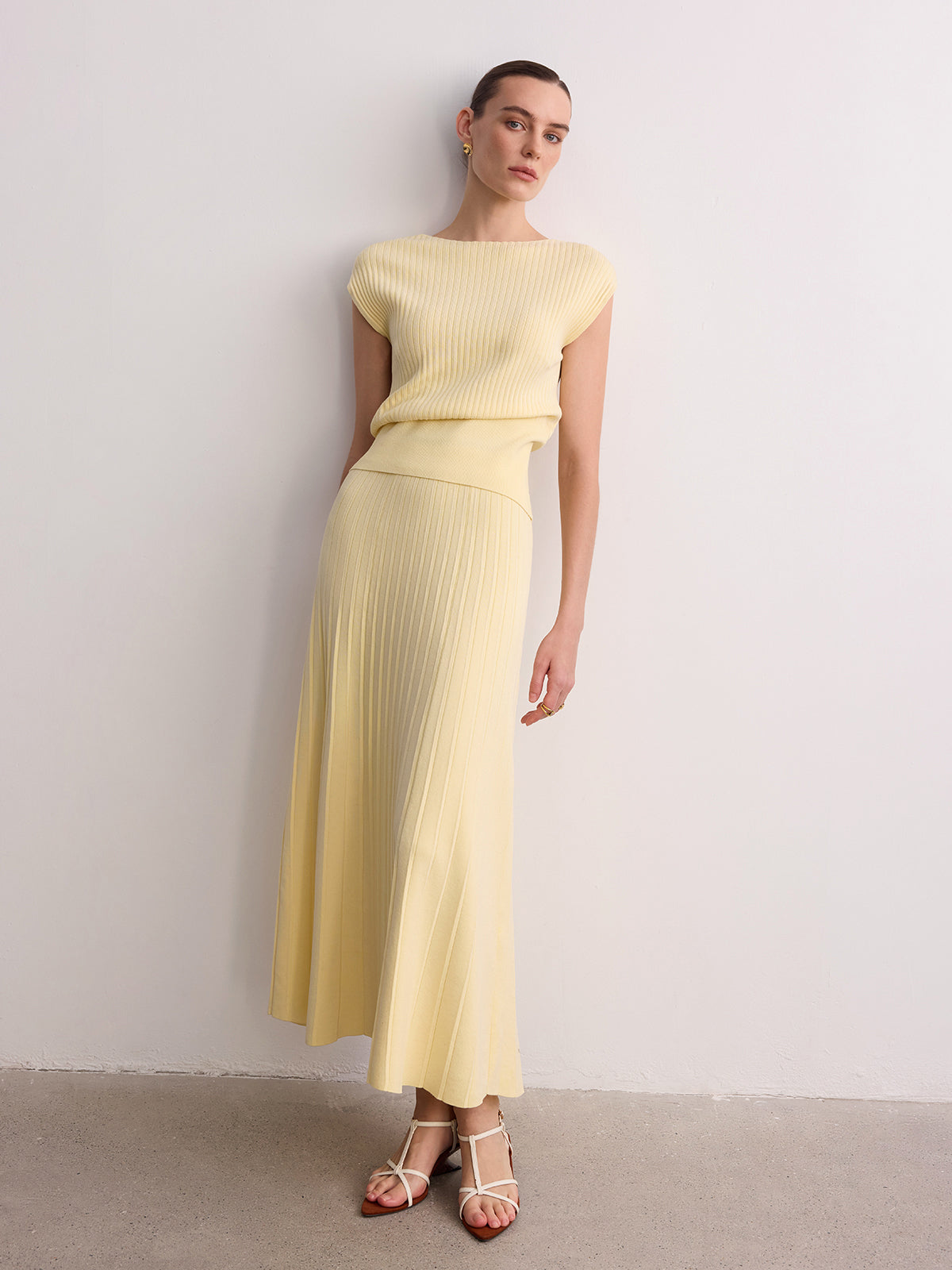 Ribbed Knit Maxi Skirt Comfortable Stretch Fit Long Length