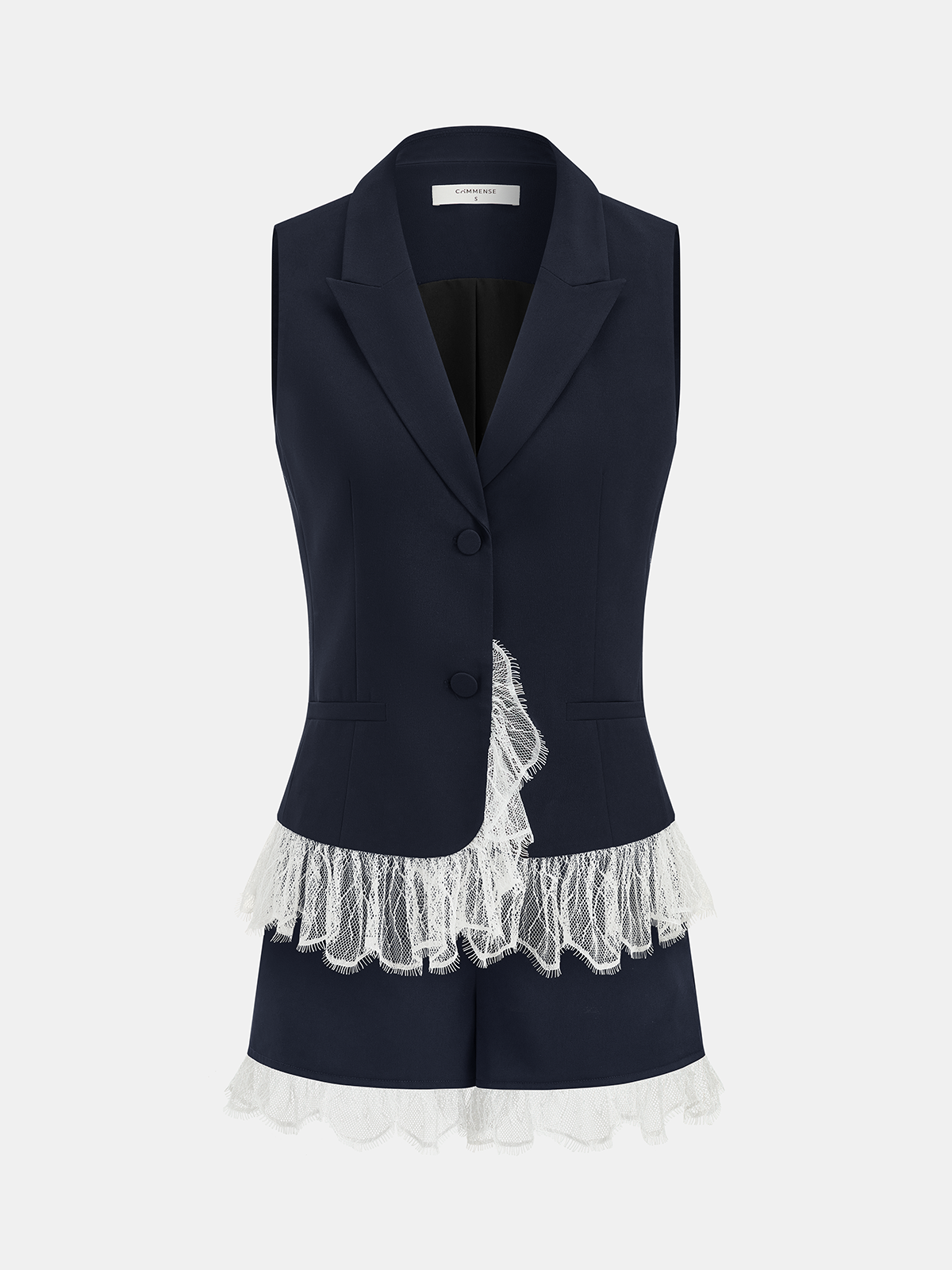 Lace Trim Blazer Vest & Shorts Set for Women's Formal Wear