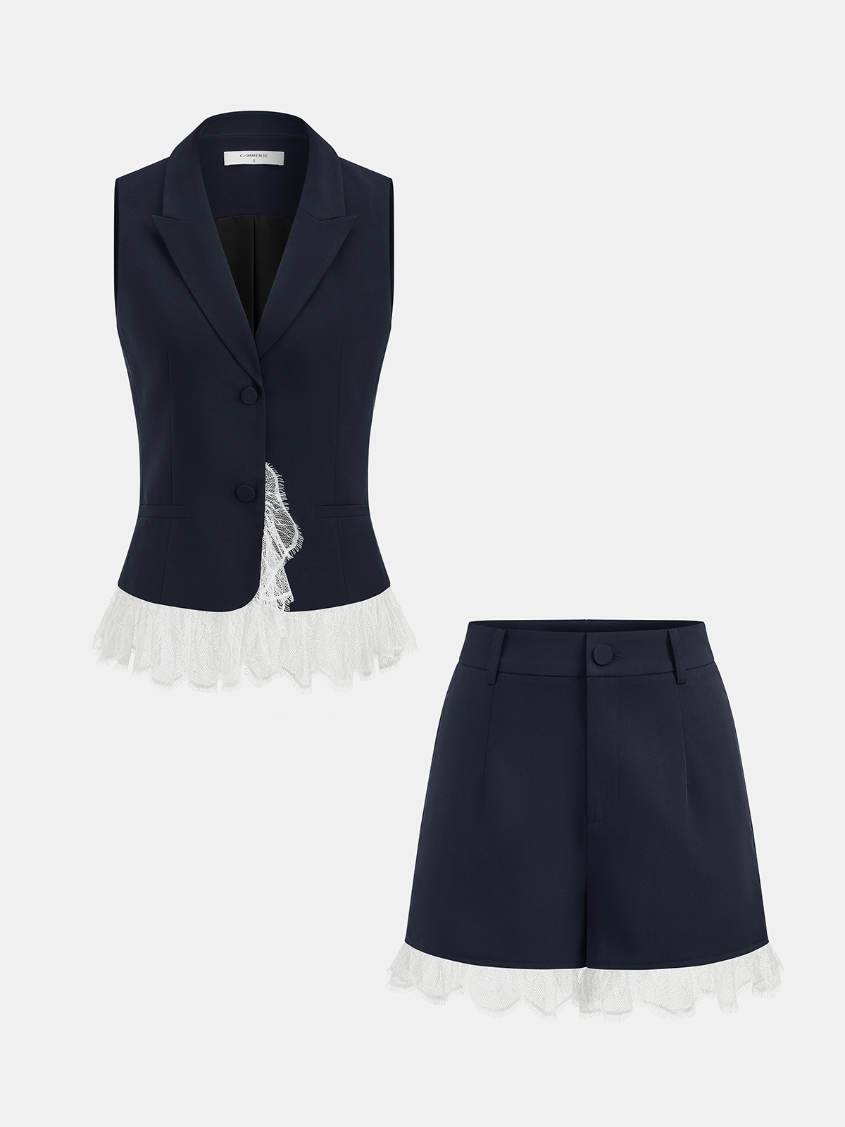 Lace Trim Blazer Vest & Shorts Set for Women's Formal Wear
