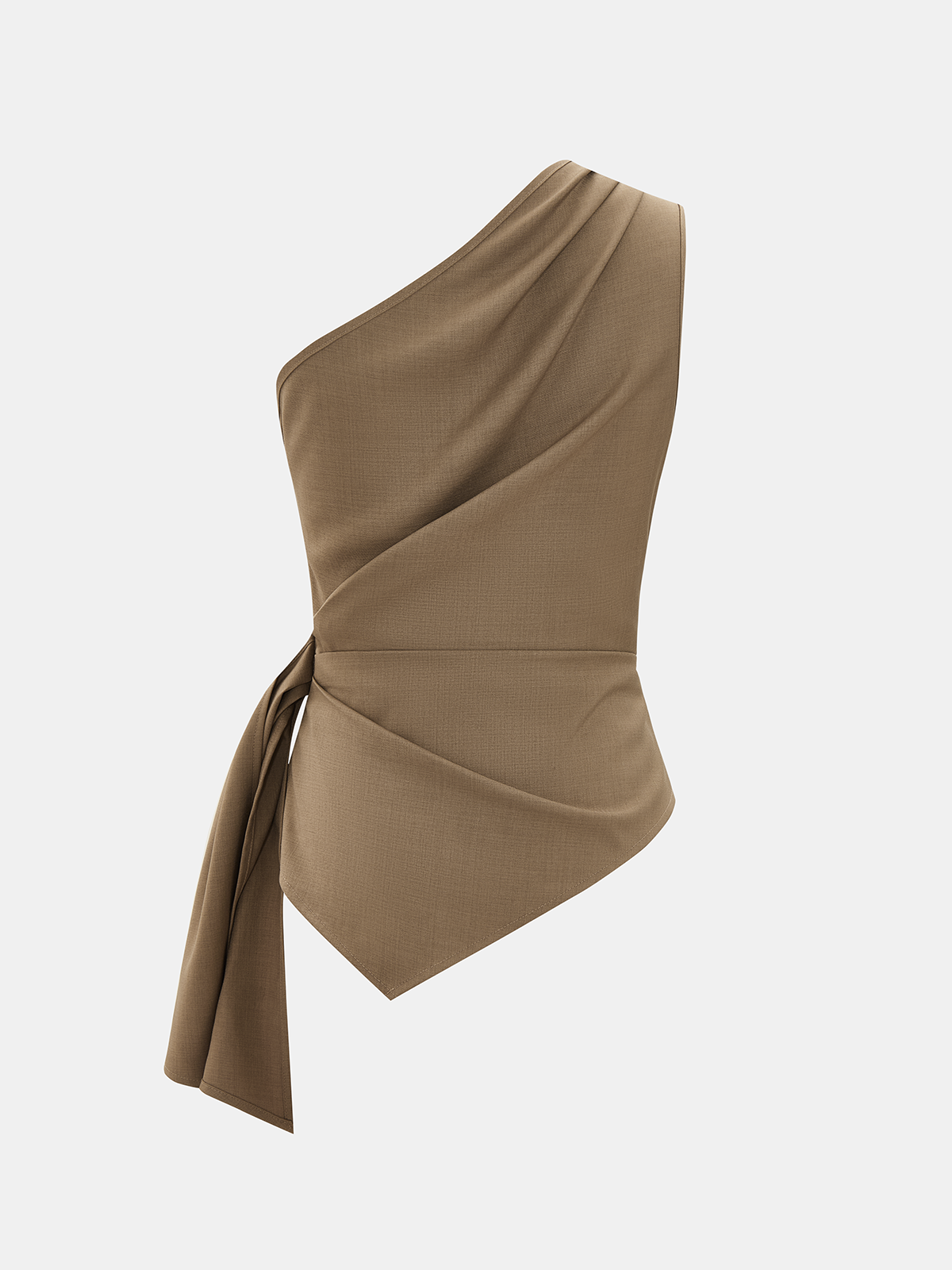 Asymmetric One Shoulder Tie Waist Tank Top with Elegant Ruffle Detail