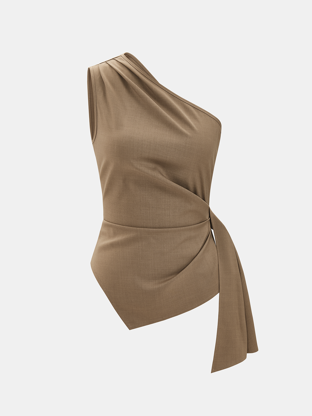 Asymmetric One Shoulder Tie Waist Tank Top with Elegant Ruffle Detail