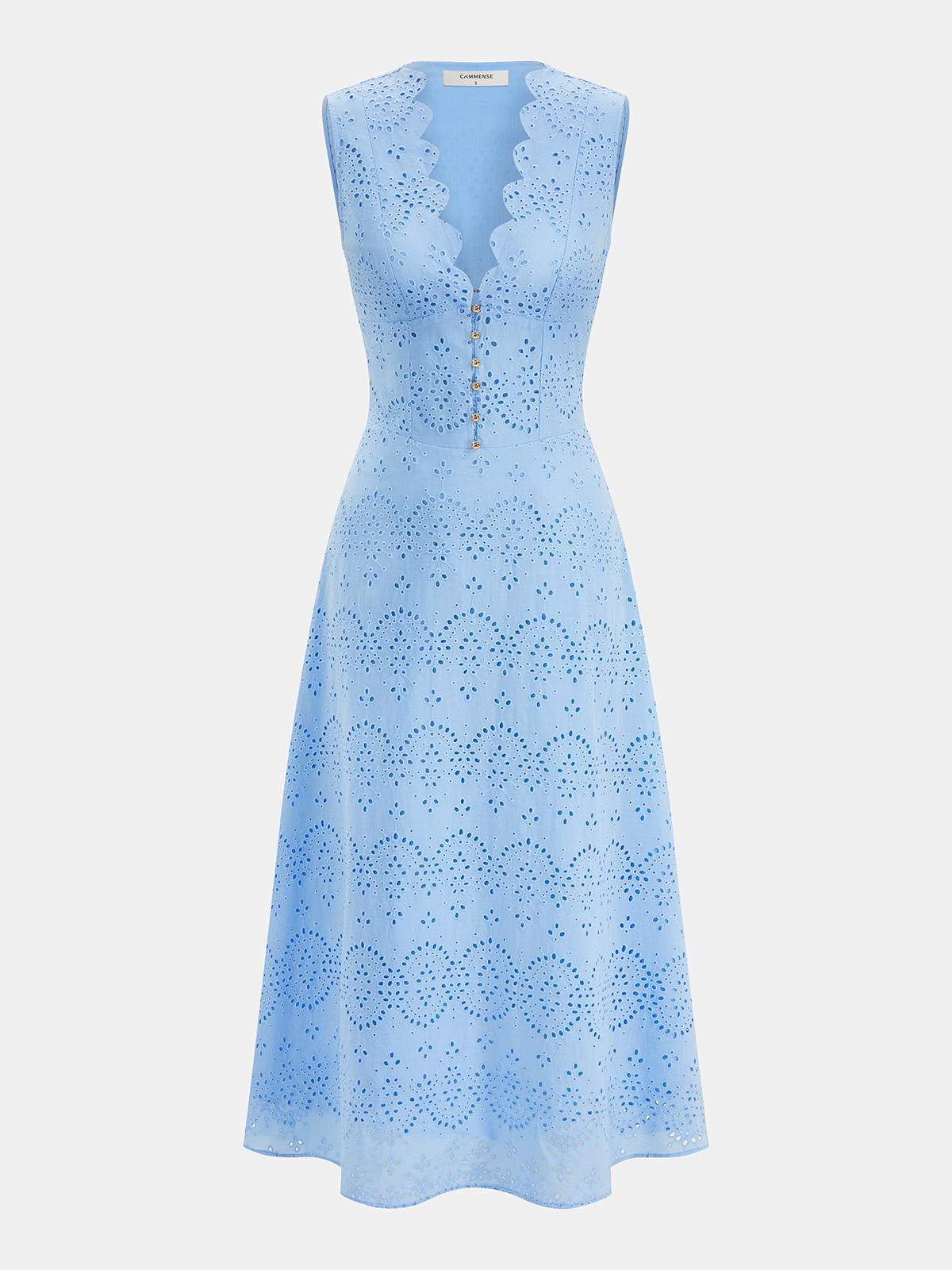 Cotton Sleeveless Embroidered Eyelet Dress with Deep V Neck for Summer Weddings