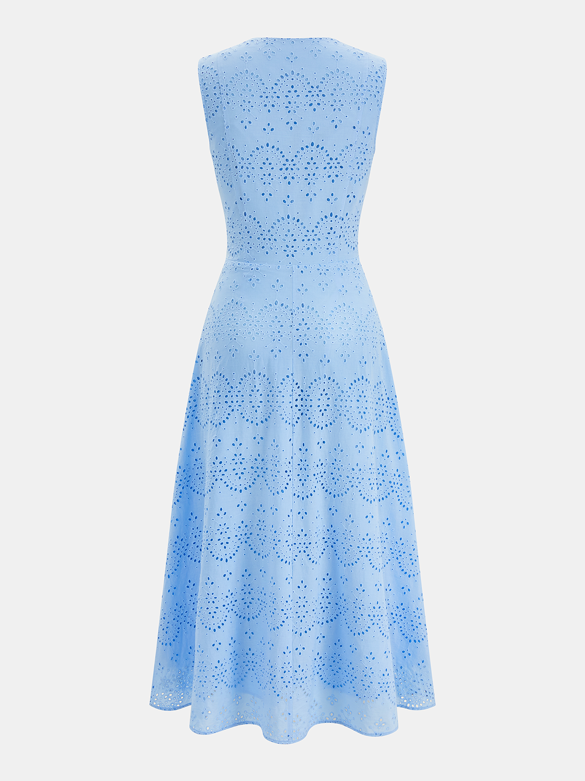Cotton Sleeveless Embroidered Eyelet Dress with Deep V Neck for Summer Weddings