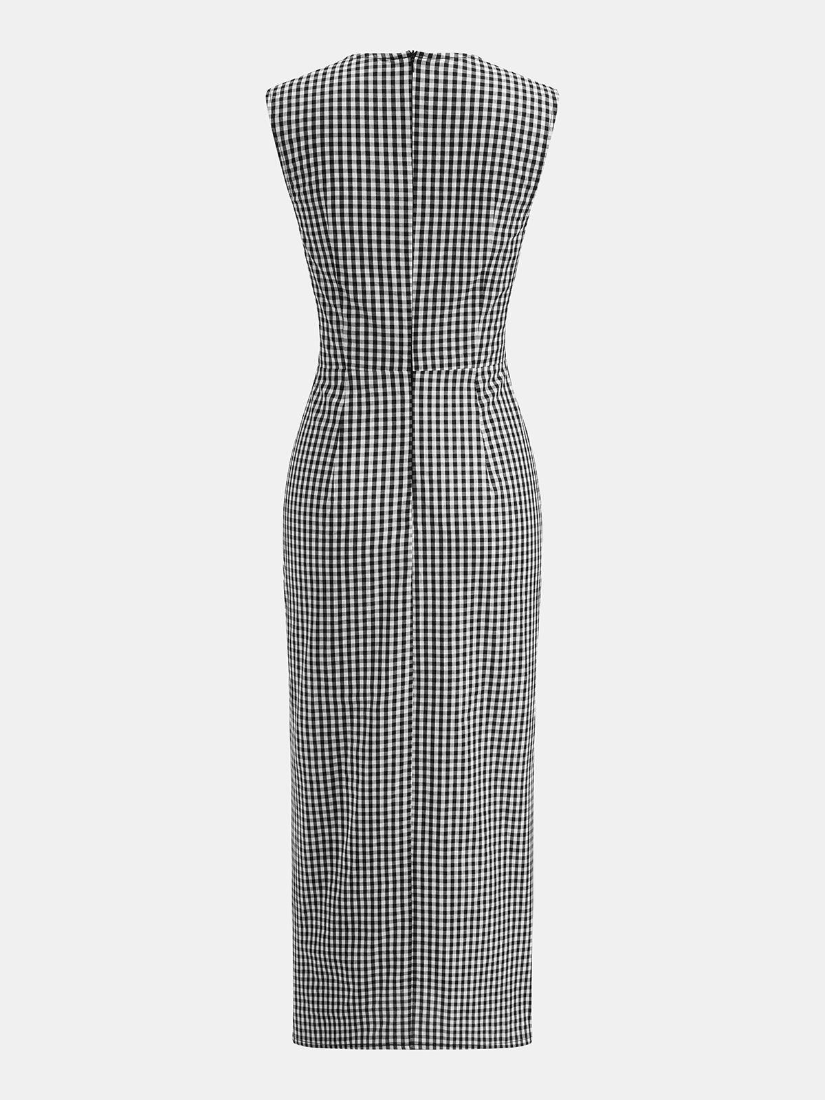 Gingham Sleeveless Cotton Ruched Split Maxi Dress for Women Summer Casual