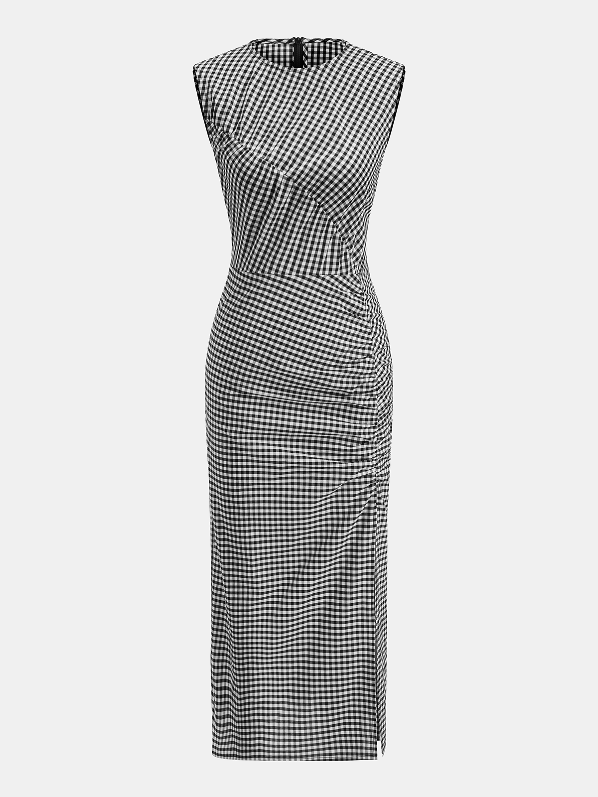 Gingham Sleeveless Cotton Ruched Split Maxi Dress for Women Summer Casual