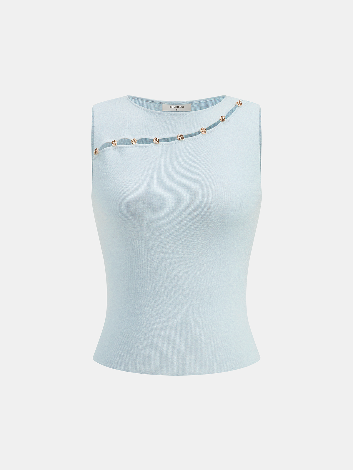 Enhanced Metal Detail Cut-Out Knit Vest with Textured Design