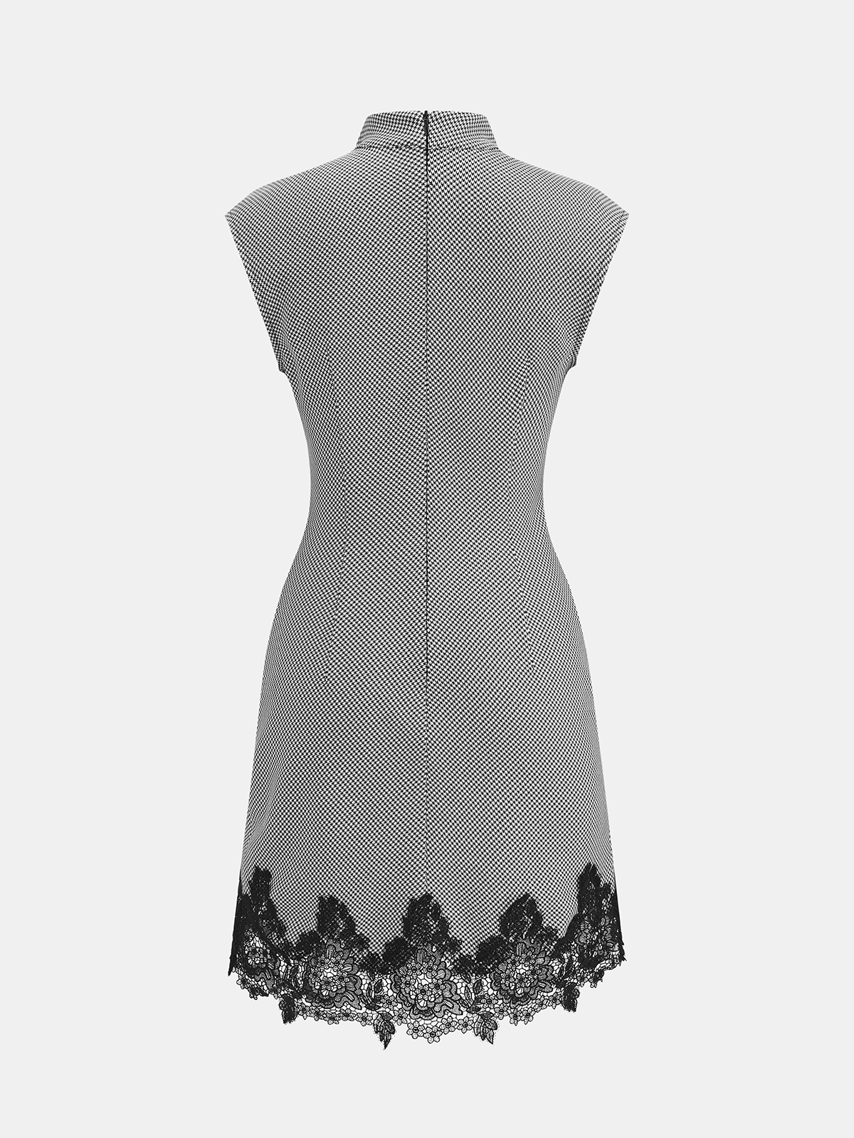 Lace Hem Gingham Sleeveless High Neck Mini Dress Summer Trendy Casual