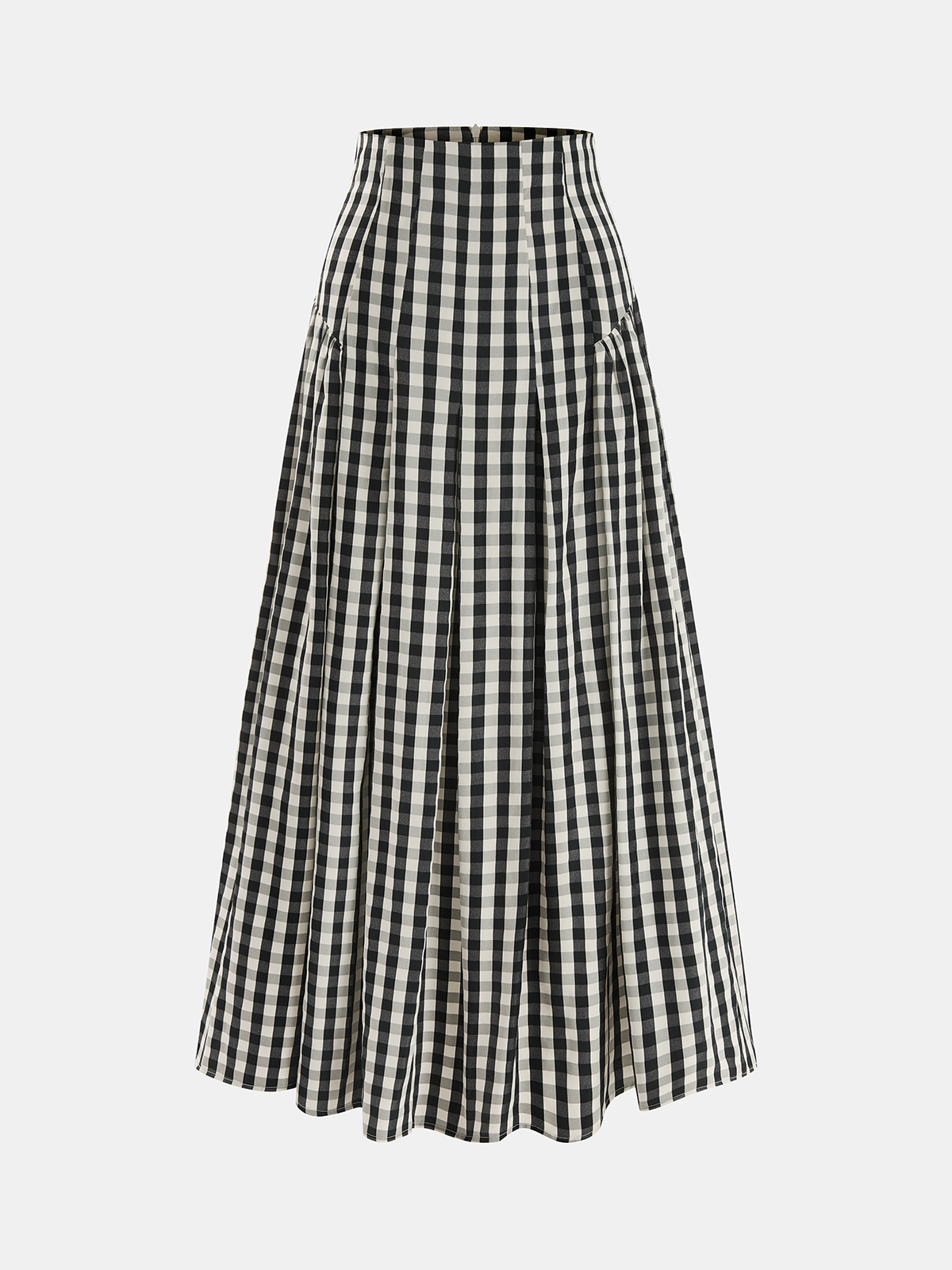 Gingham High-Waisted Pleated Midi Skirt for Women Casual Summer Style
