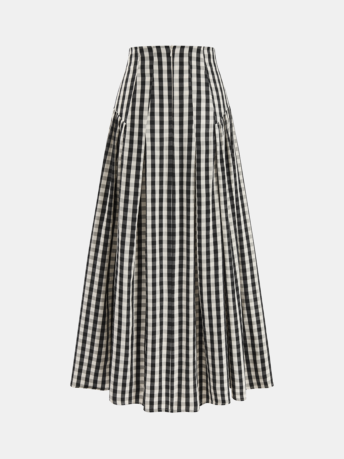 Gingham High-Waisted Pleated Midi Skirt for Women Casual Summer Style