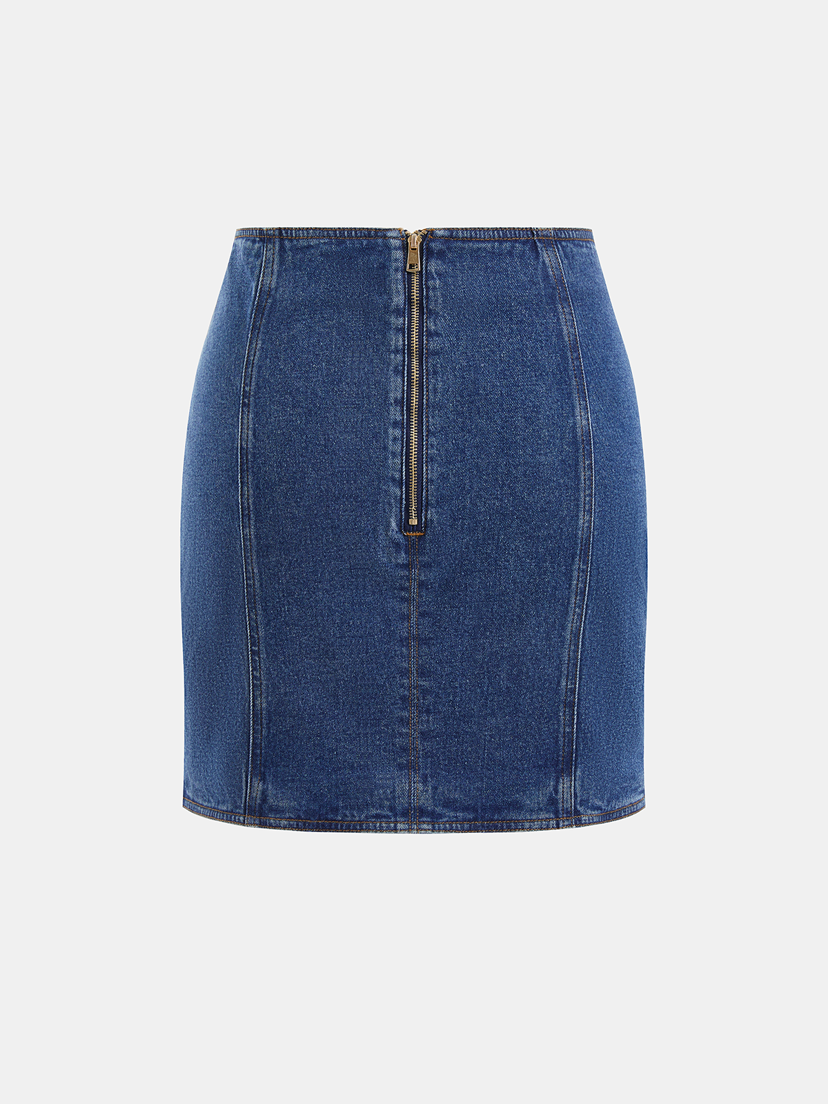 Buckle Detail Asymmetrical Denim Mini Skirt for Women Fashionable Stitch Detailing