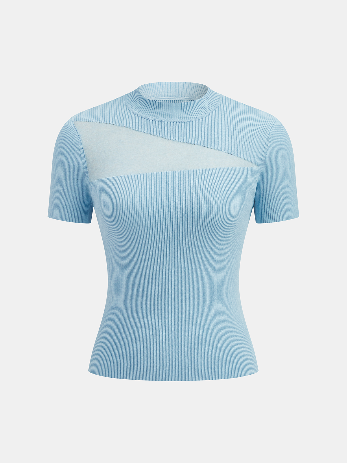 Sheer Mesh Ribbed Short Sleeve Knit Top Fashionable Lightweight Summer Essential