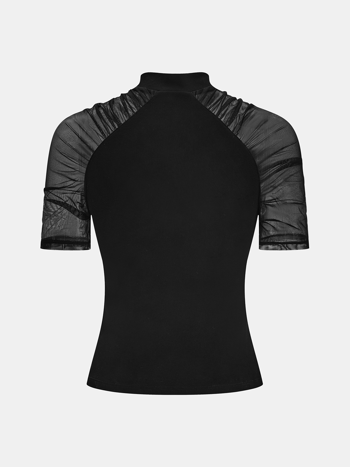 Mock Neck Mesh Sleeve Knit Top with Stretch Fit Fabric