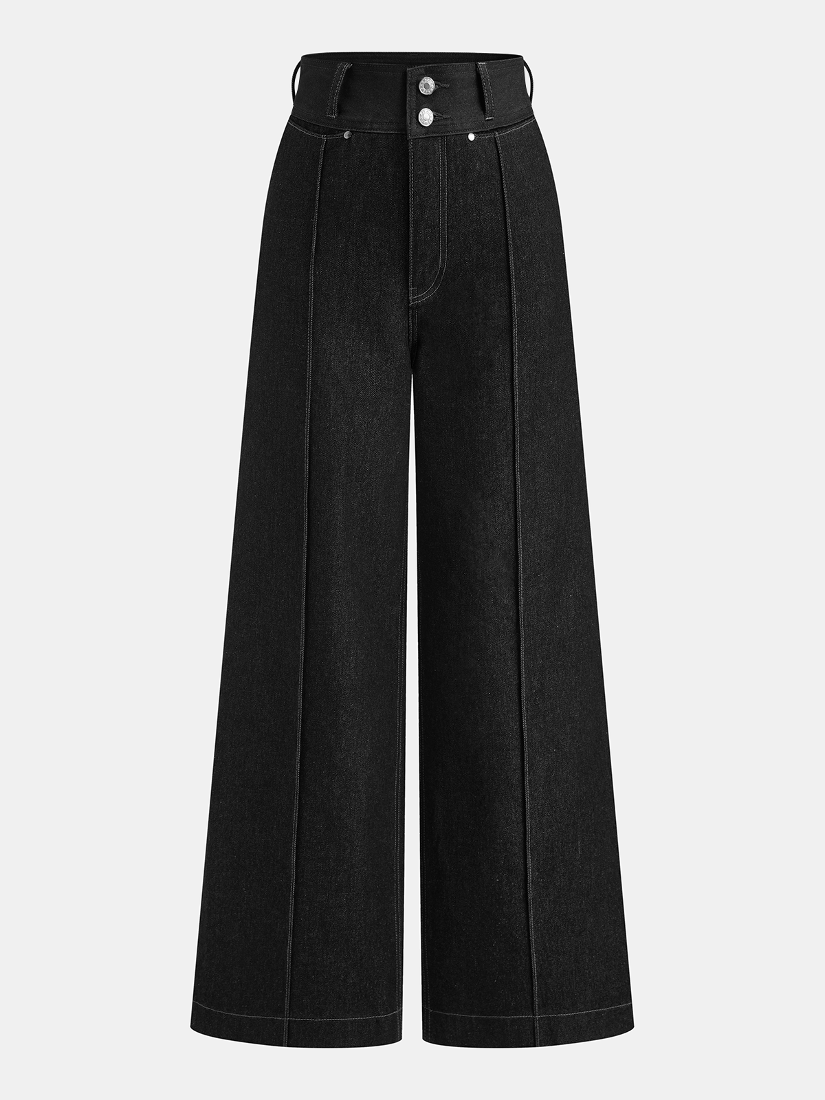 Contrast Waistband High-Waist Denim Straight-Leg Pants for Women