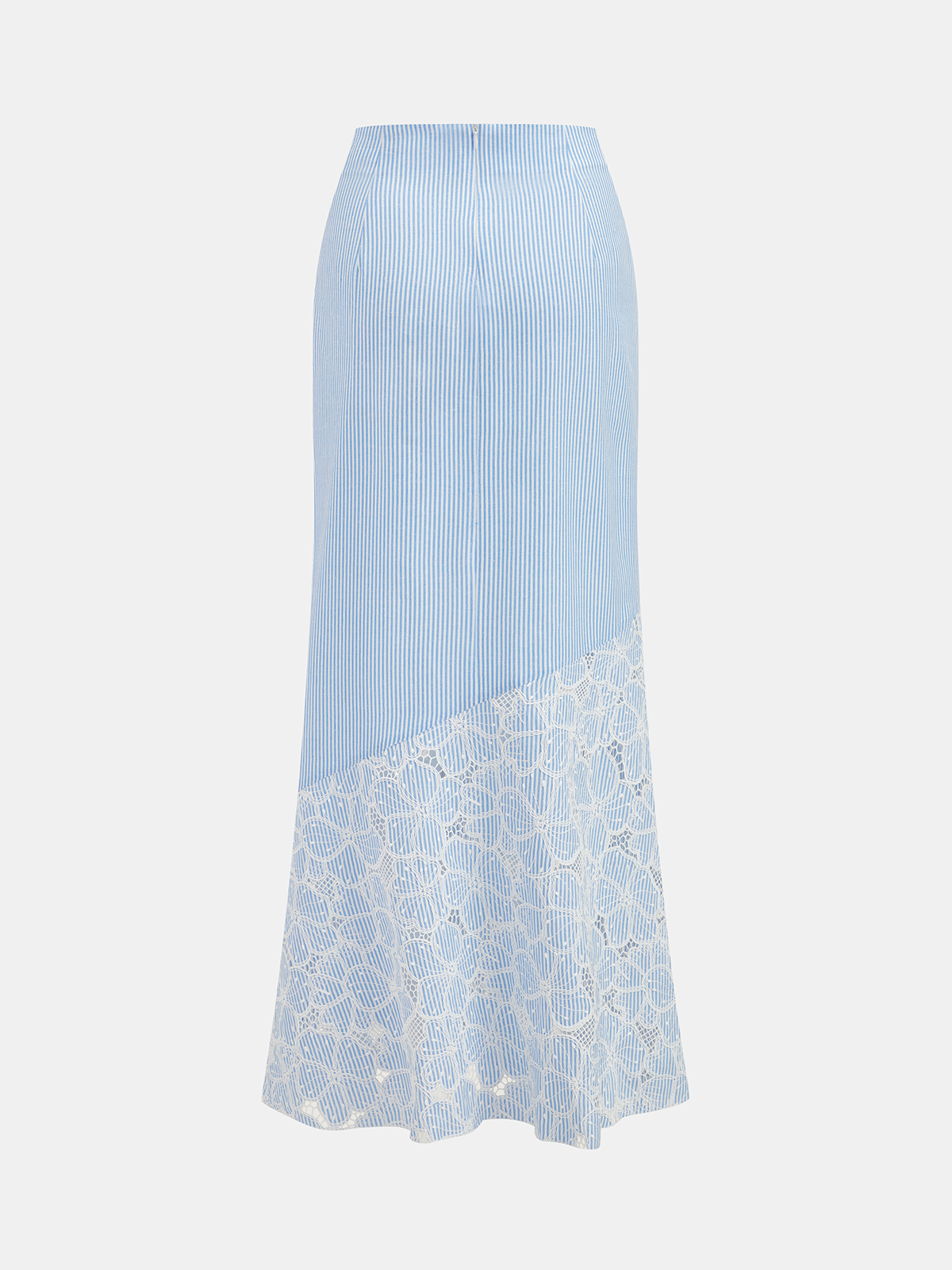 Chic Lace Panel Striped Top & Midi Skirt Set with Belt Detail