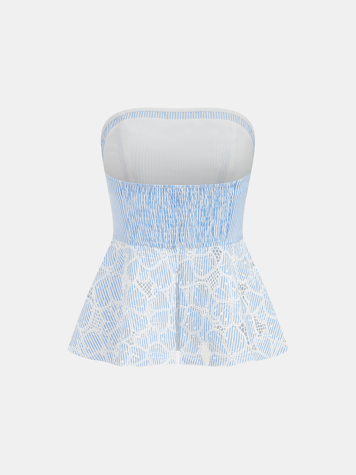 Chic Lace Panel Striped Top & Midi Skirt Set with Belt Detail