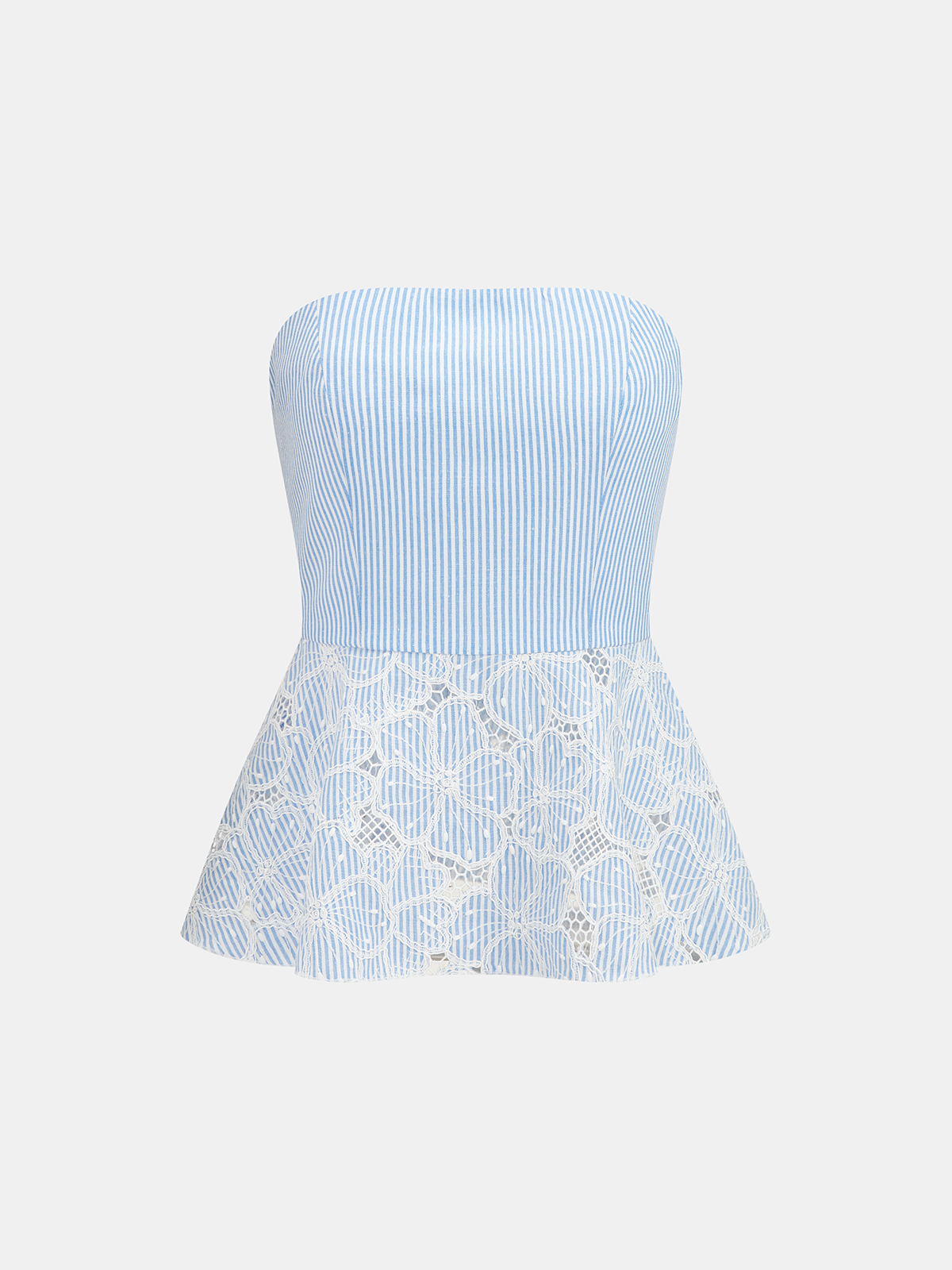 Chic Lace Panel Striped Top & Midi Skirt Set with Belt Detail