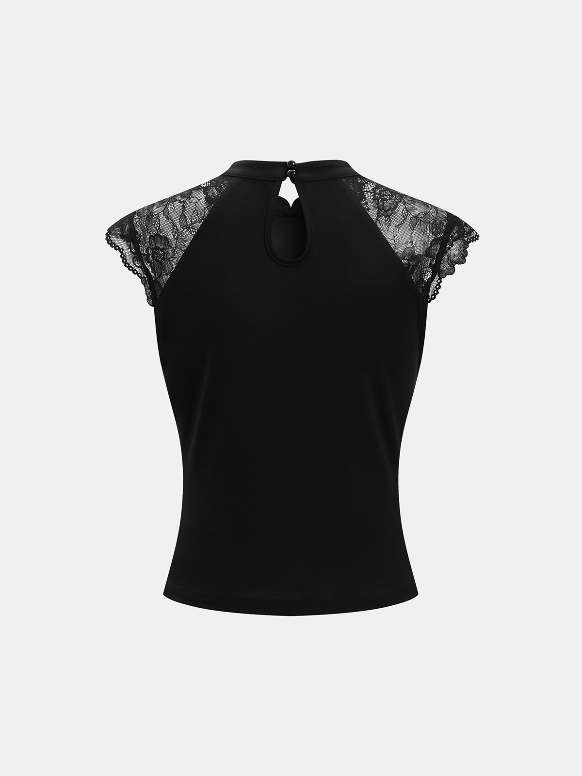 Lace Cap Sleeve Mandarin Collar Blouse with Button Detailing for Women
