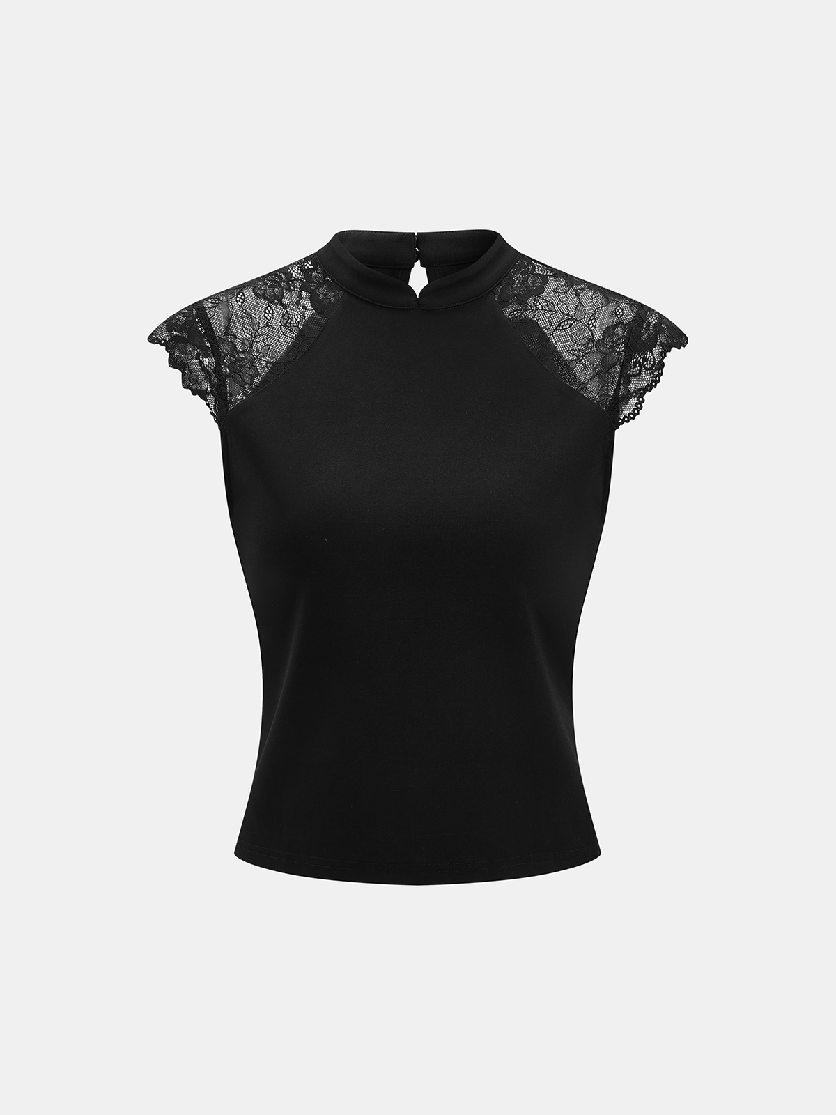 Lace Cap Sleeve Mandarin Collar Blouse with Button Detailing for Women