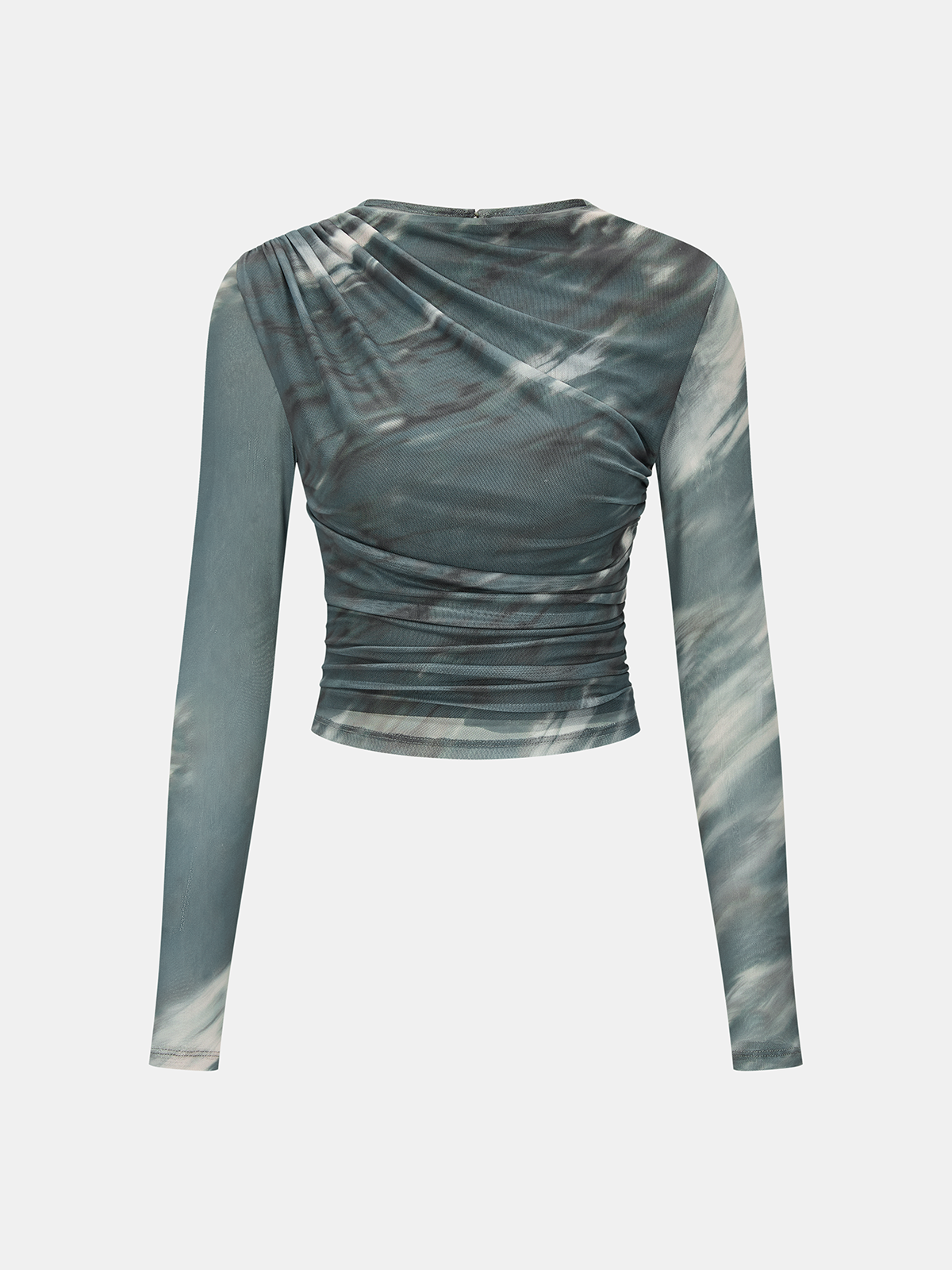 Tie-Dye Mesh Ruched Long-Sleeve Top | Trendy Casual Streetwear Fashion