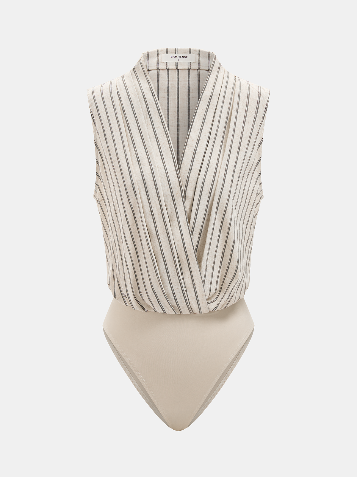 Cotton Linen Striped Sleeveless Wrap Bodysuit for Women Summer Casual