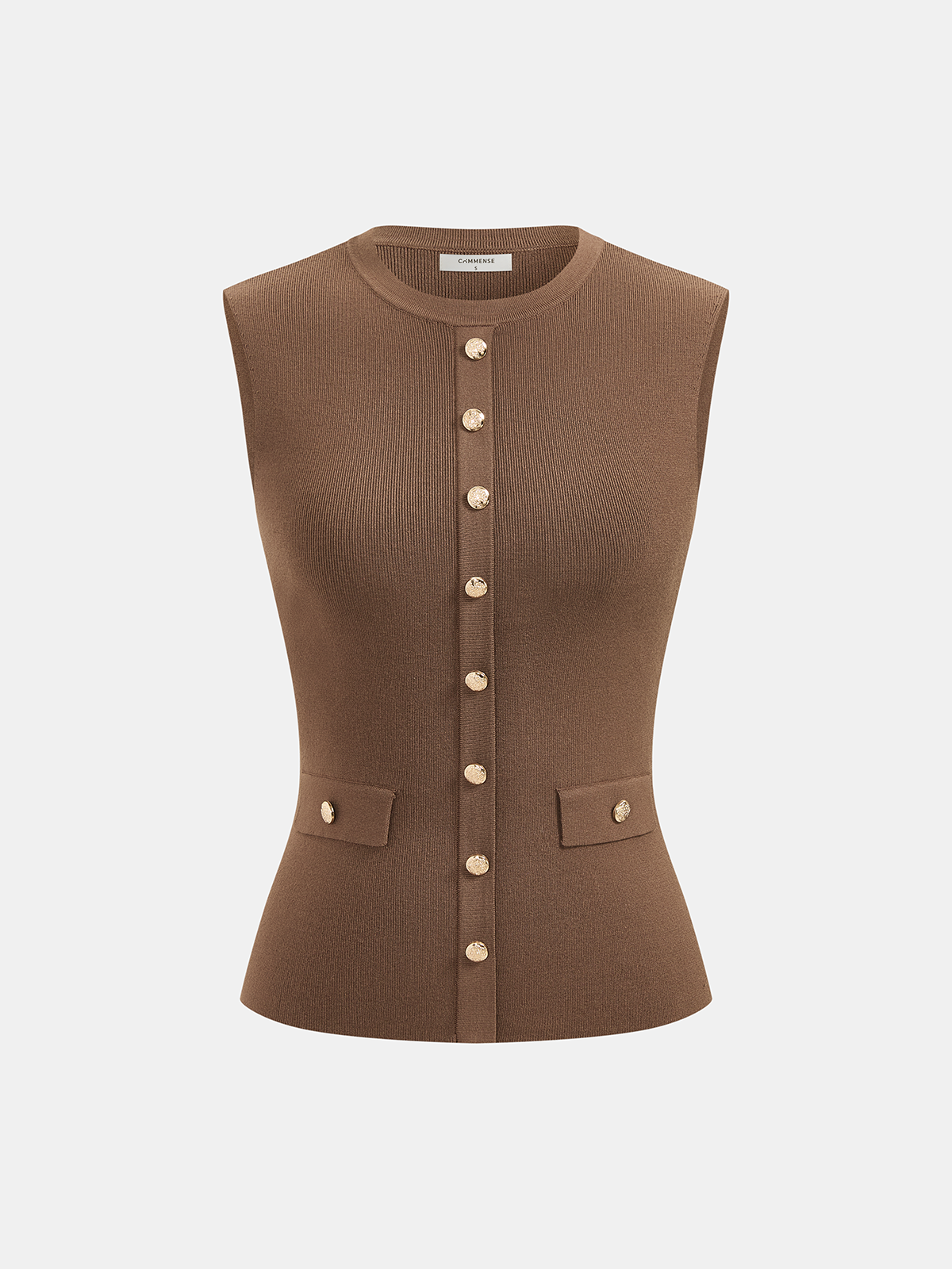 Metal Button Crew-Neck Sleeveless Knit Vest for Women Casual Summer Style