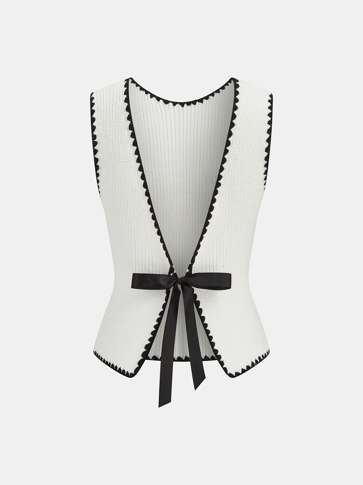 Scalloped Trim Tie-Back Sweater Vest for Layering Outfits
