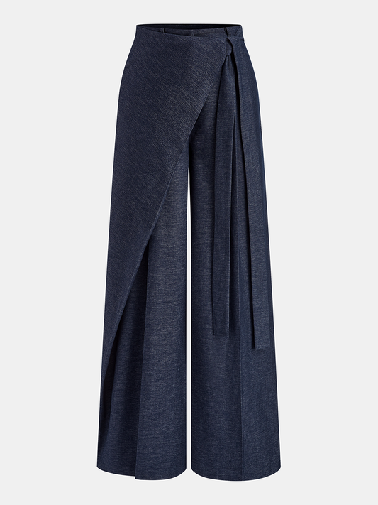 Asymmetric Wrap Wide-Leg Pants Chic High-Waisted Flowy Design
