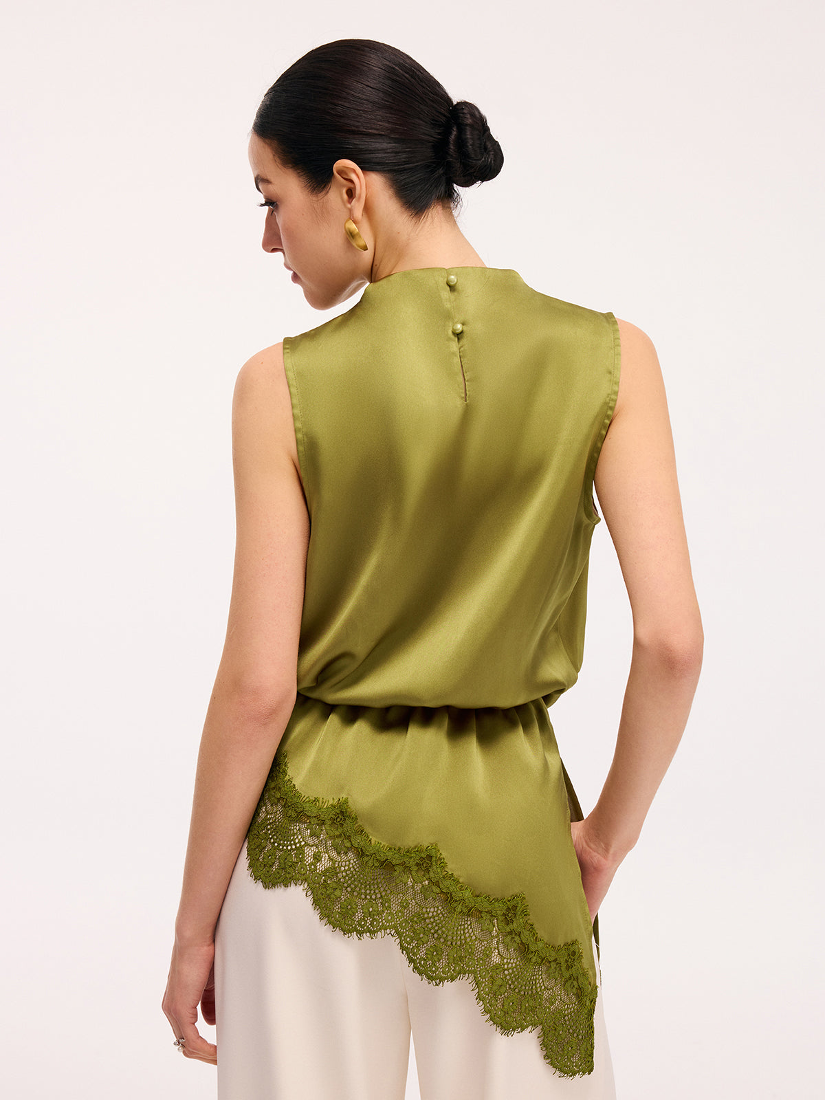Lace Trim Satin Sleeveless Blouse Elegant Casual Summer Top