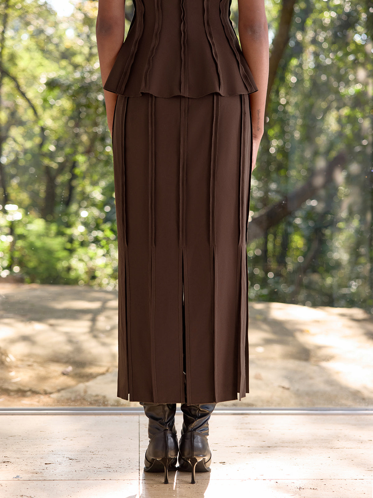 Seam-Detail Split Midi Skirt for Women Casual Wear