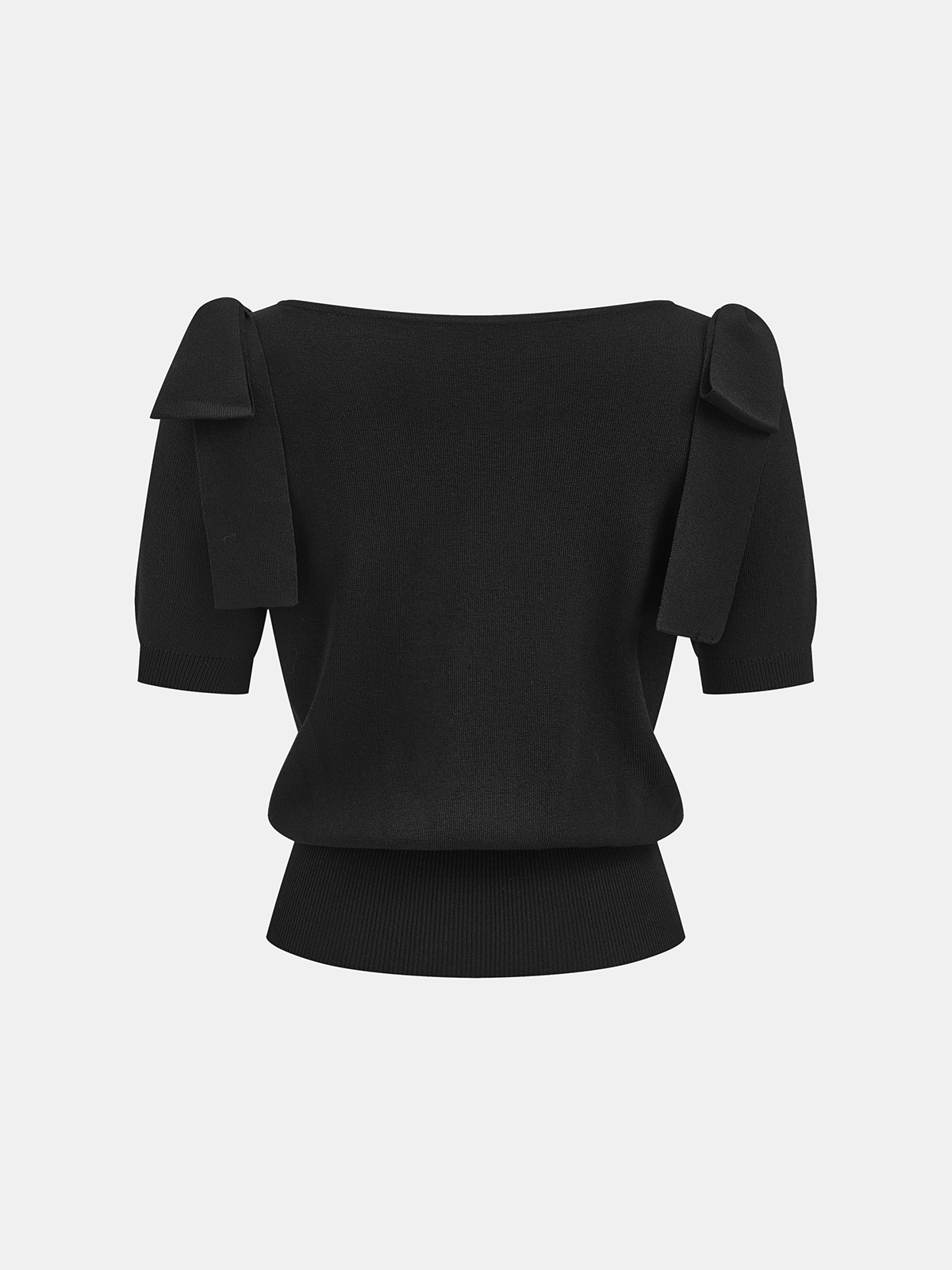 Bow Shoulder Short Sleeve Knit Sweater Comfortable Lightweight Women's Fashion