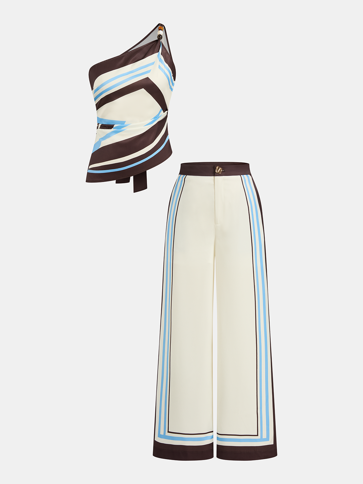 Printed One Shoulder Satin Top & Pants Set for Evening Wear