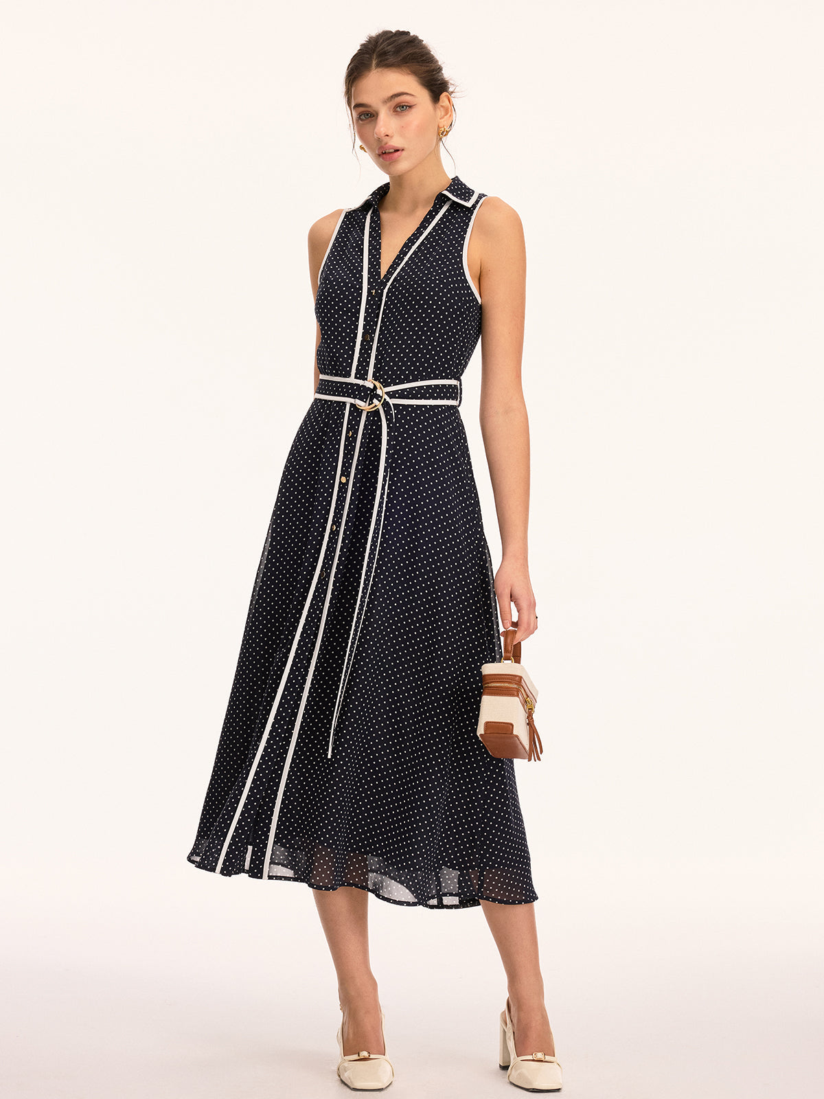 Polka Dot Belted Sleeveless Maxi Dress for Women Summer Casual