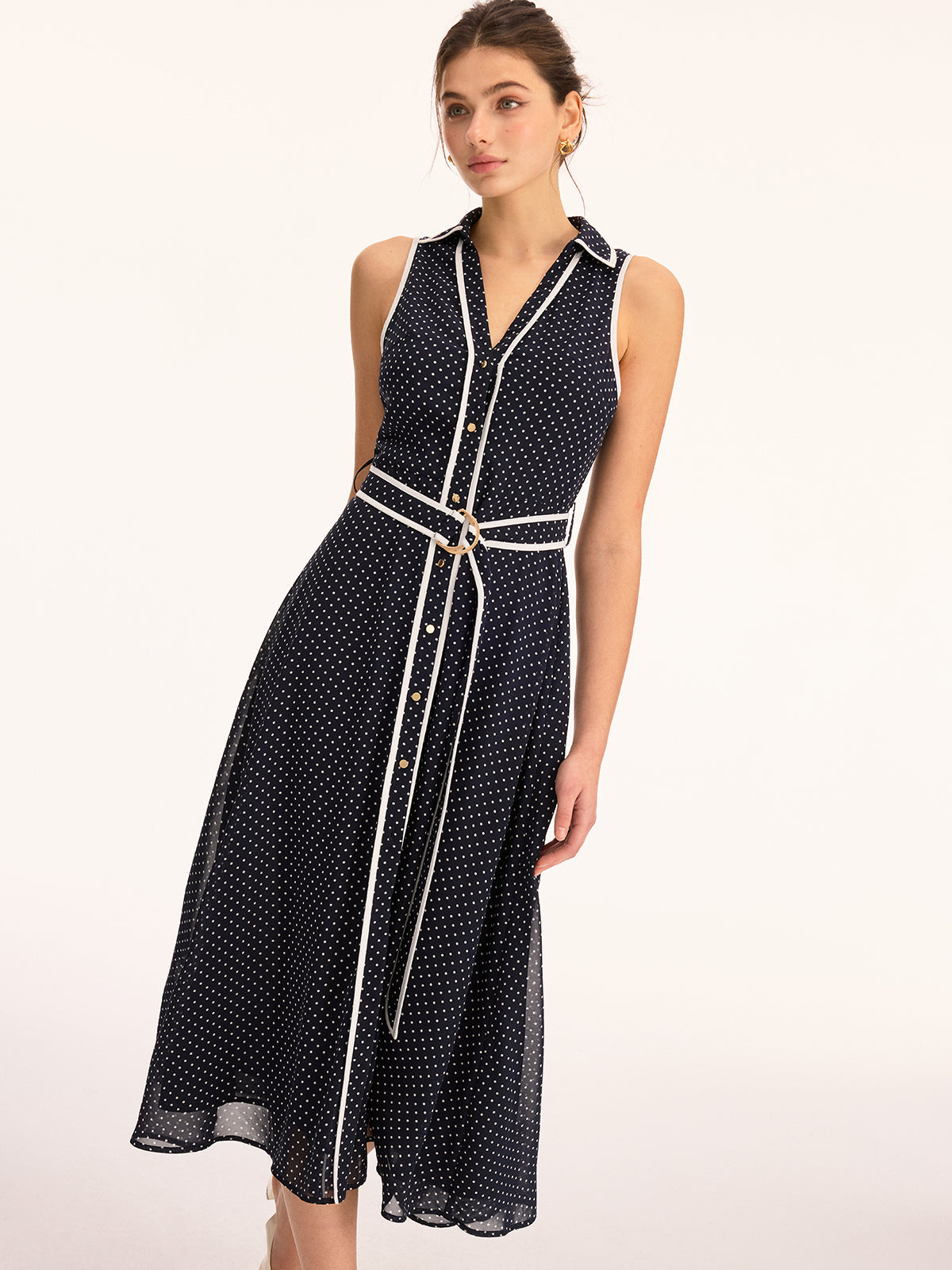 Polka Dot Belted Sleeveless Maxi Dress for Women Summer Casual