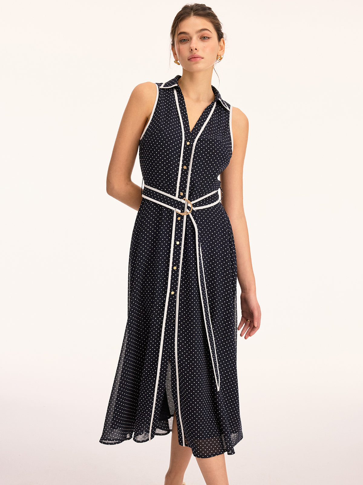 Polka Dot Belted Sleeveless Maxi Dress for Women Summer Casual