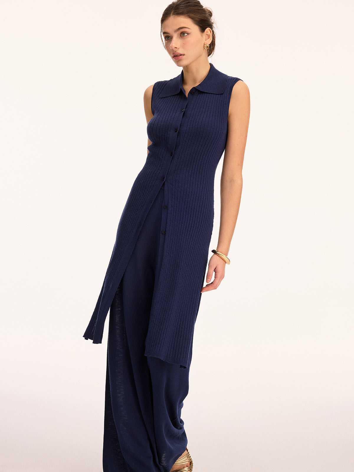 Sleeveless Knit Tunic Top & Comfortable Stretch Pants Set