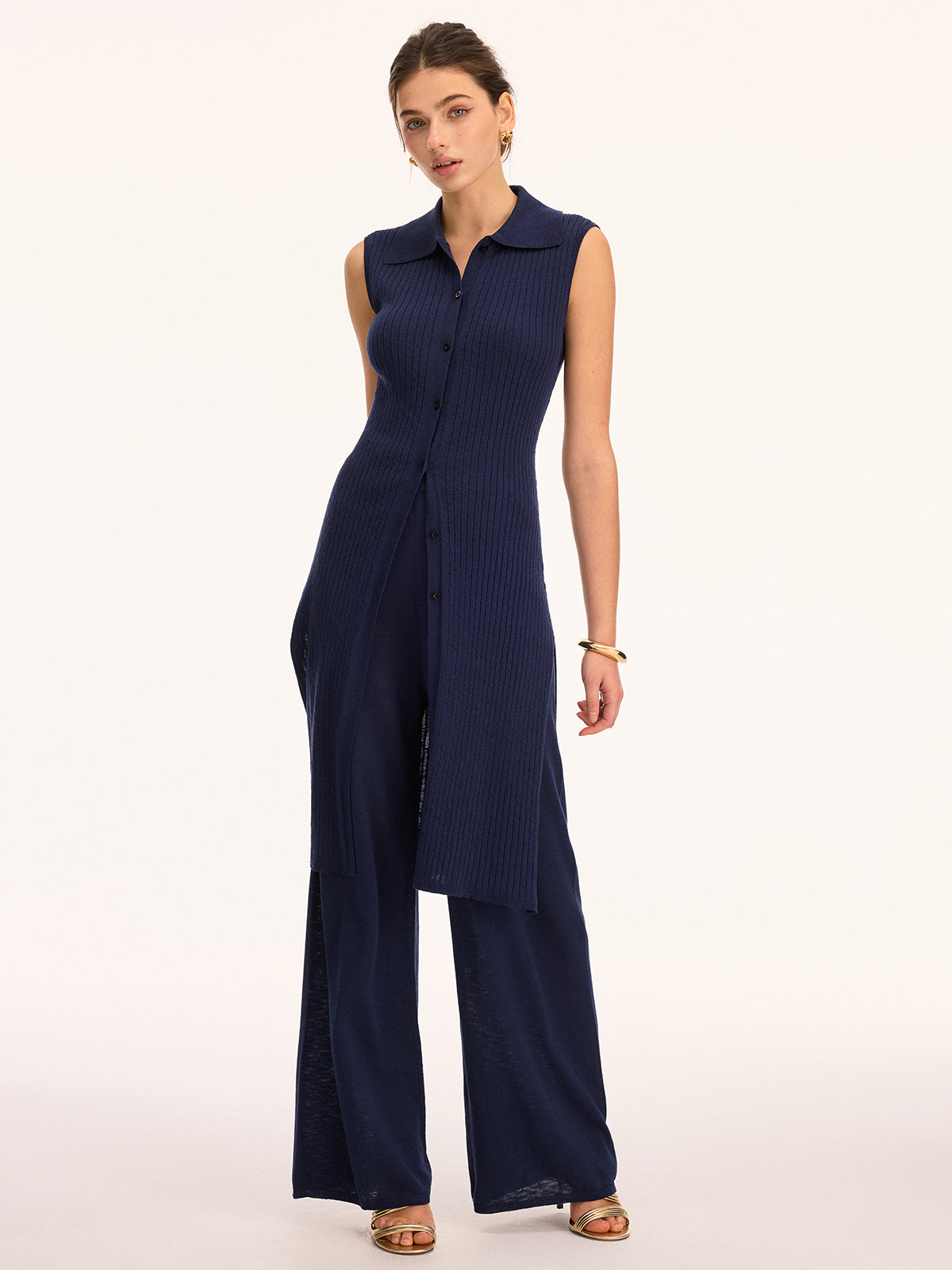 Sleeveless Knit Tunic Top & Comfortable Stretch Pants Set