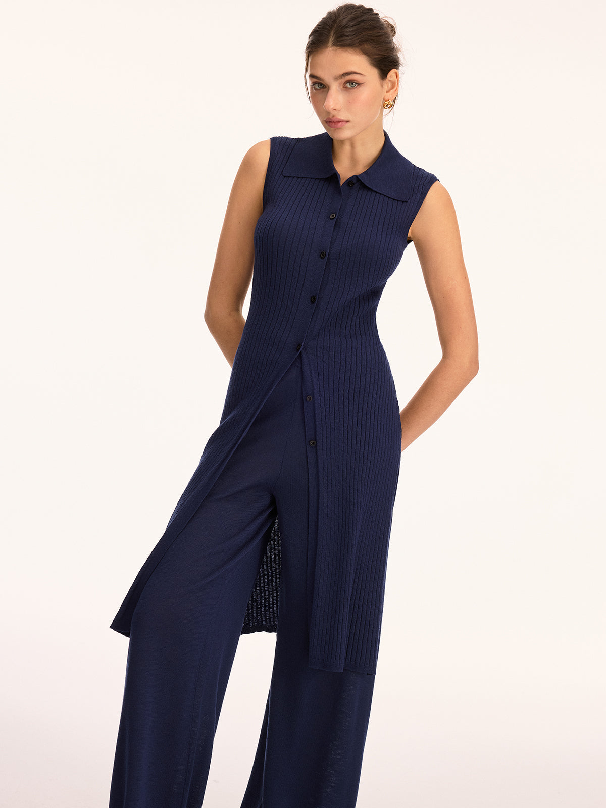 Sleeveless Knit Tunic Top & Comfortable Stretch Pants Set