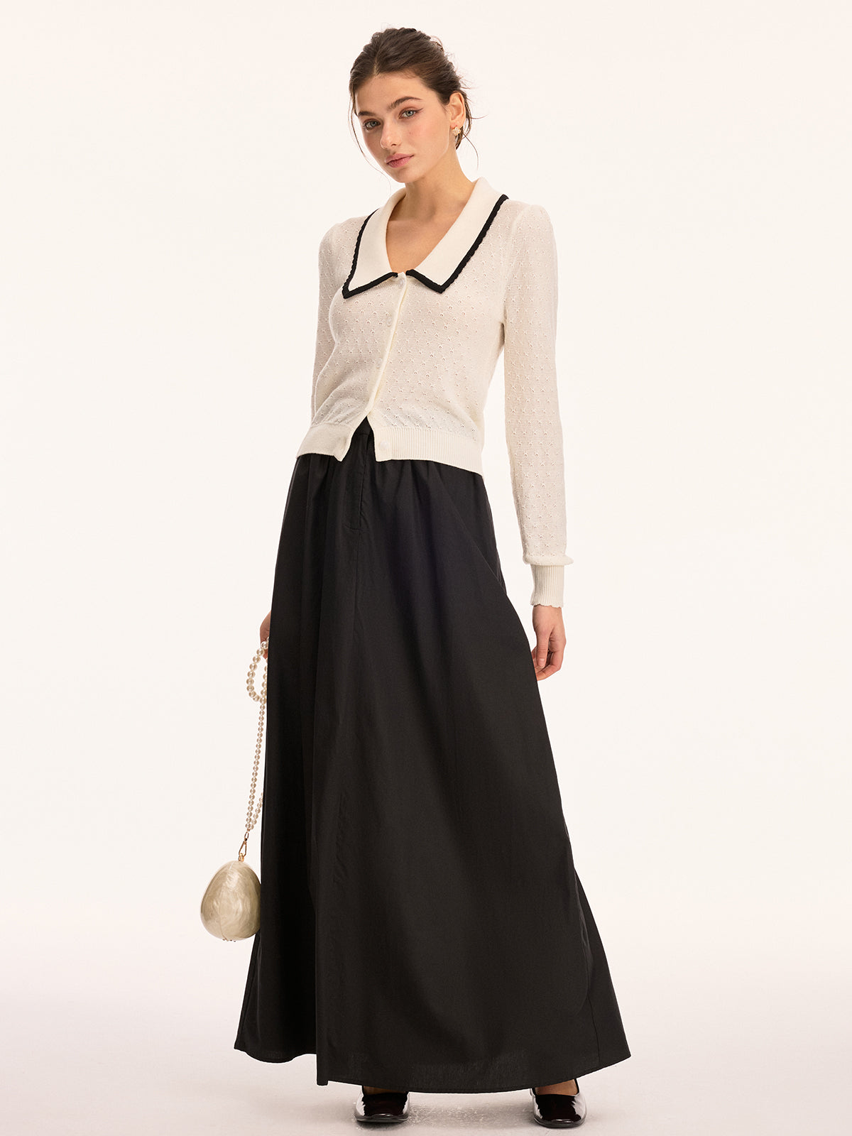 Wool Blend Collared Pointelle Knit Cardigan for Women Cozy Classic Style