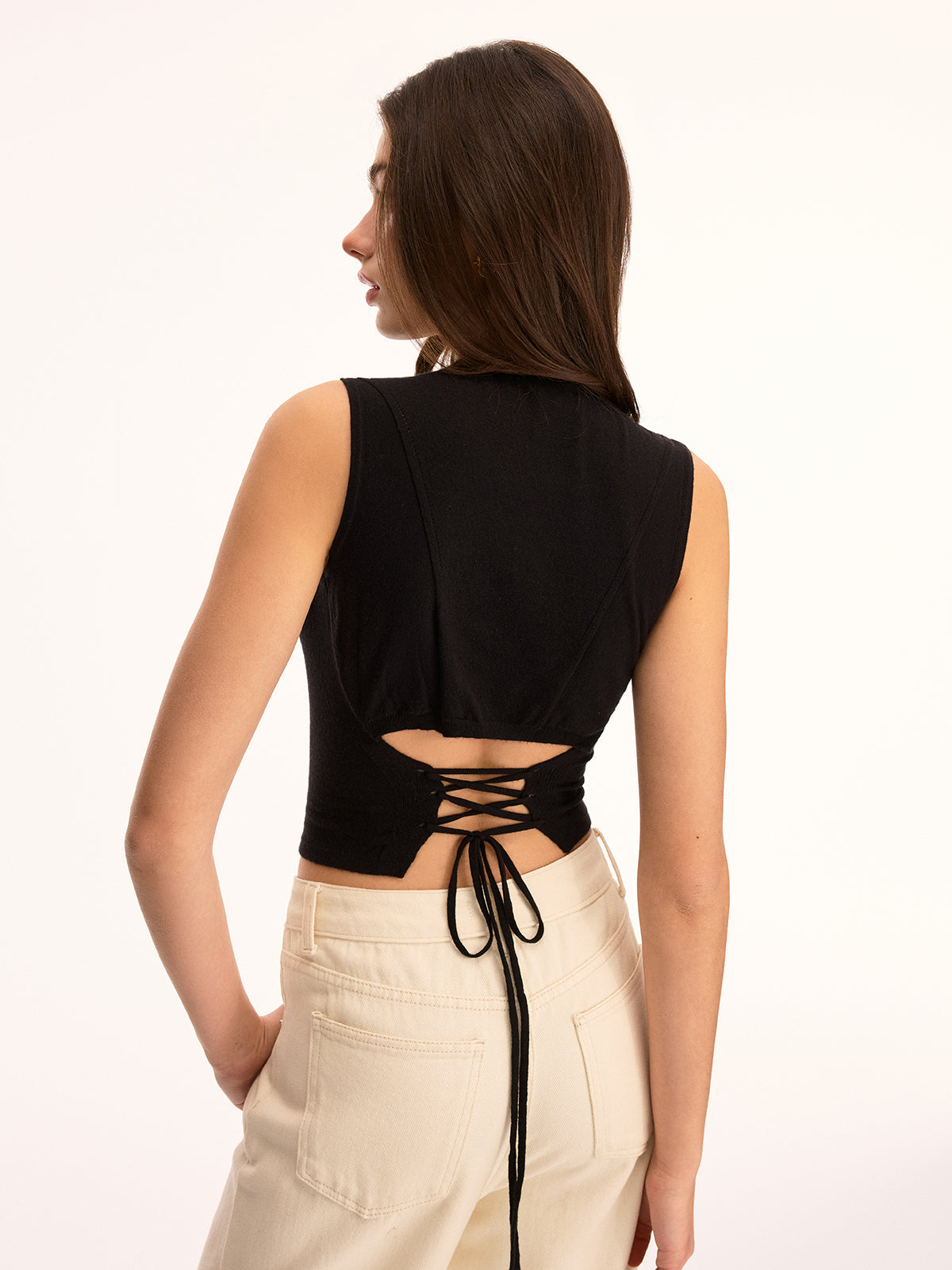 Back Lace-Up Sleeveless Crop Top for Women Summer Casual Wear