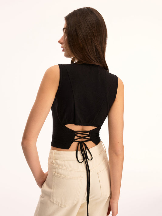 Back Lace-Up Sleeveless Crop Top for Women Summer Casual Wear