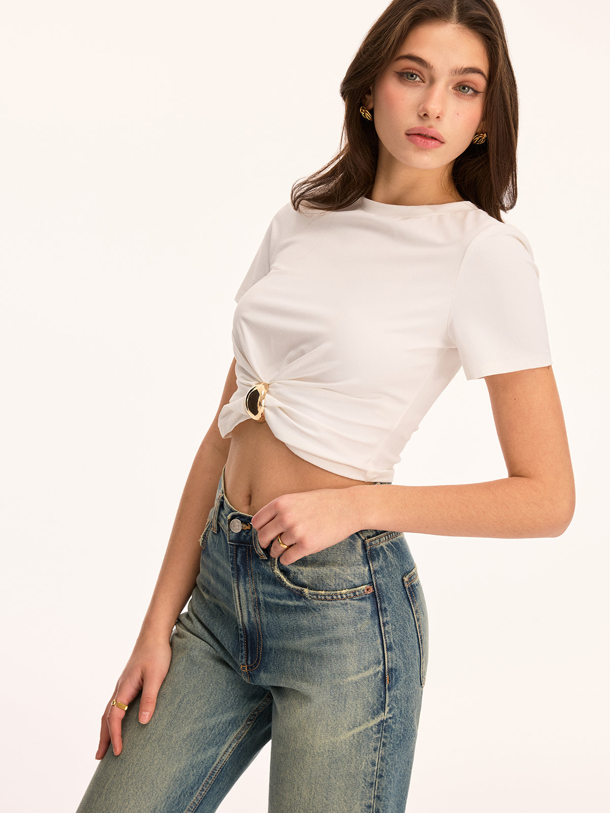 Metal Buckle Twist Front Crop Top with Adjustable Straps