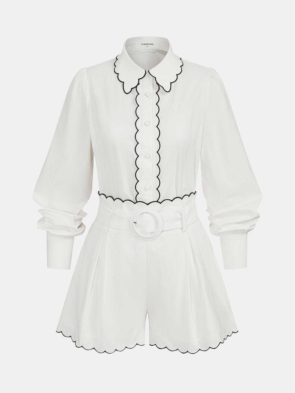 Cotton Scallop Trim Shirt & Shorts Set for Summer Comfort