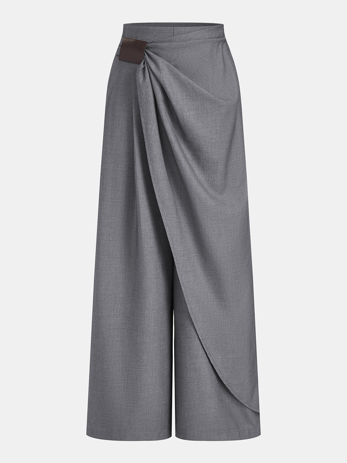 Buckle Detail Wrap Wide Leg Pants High Waist Casual Trousers