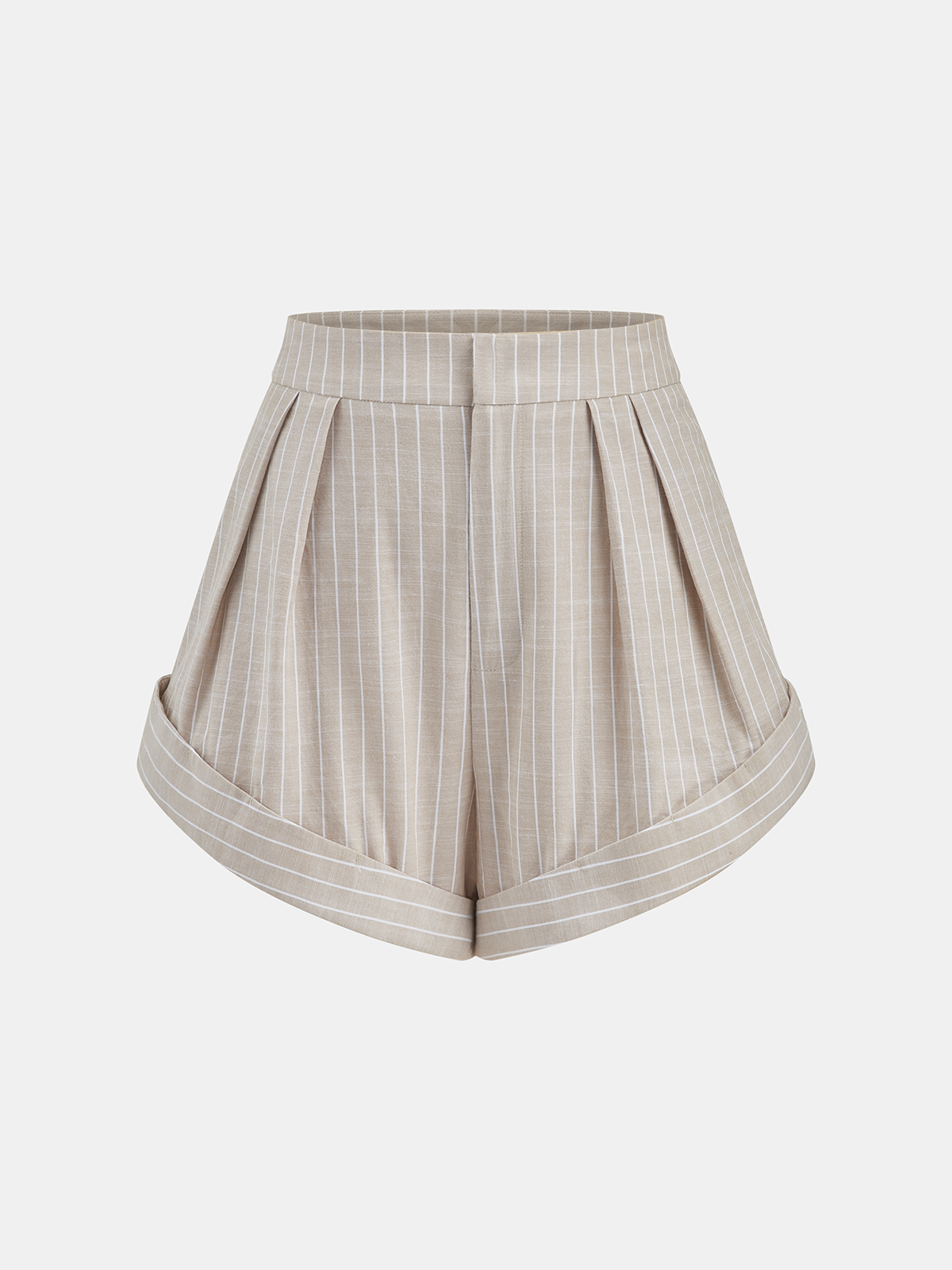 Mid-Waist Striped Pleated Cotton Shorts for Women Casual Summer Wear